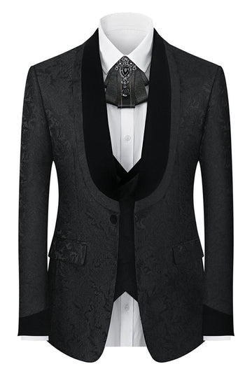 Black Shawl Lapel One Button 3-Piece Men Suits